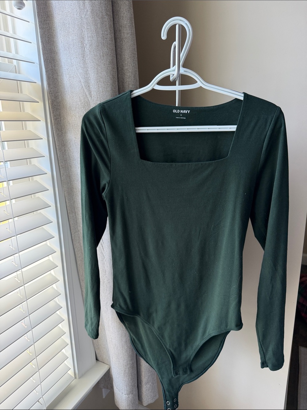 Old Navy Women's Forest Green Square Neck Long Sleeve Bodysuit